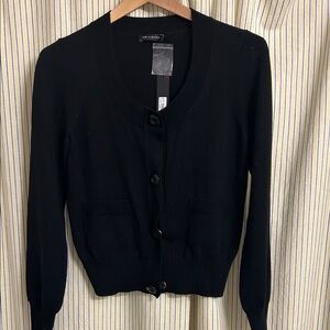 The Limited Black Crewneck Button-Front Cardigan